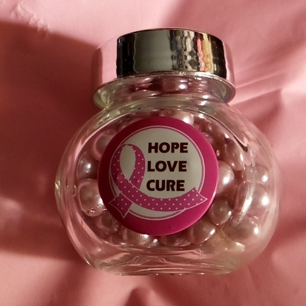 Breast Cancer Awareness Pink Beads 1.05 oz Keepsake Bottle Jar